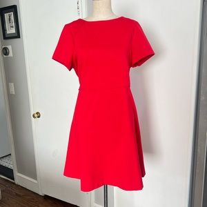 J. Crew Red Ponte Fit and Flare Stretch Dress short sleeves